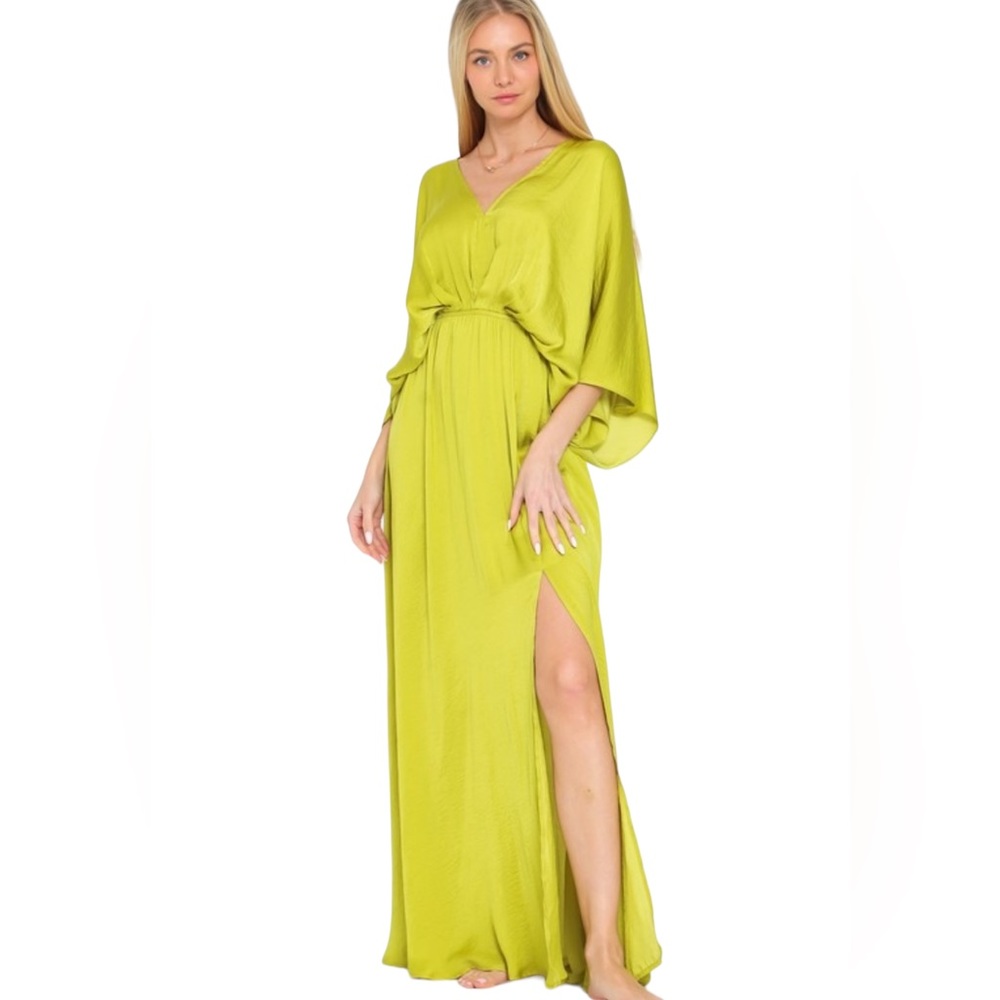 182. Women’s Lime Green Kimono Tie Back Maxi Dress